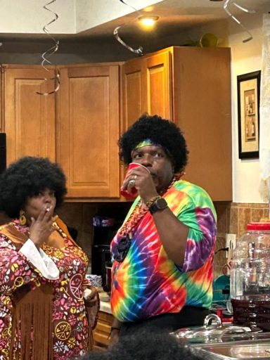 Chris and Jeff the hosts of the 70s party